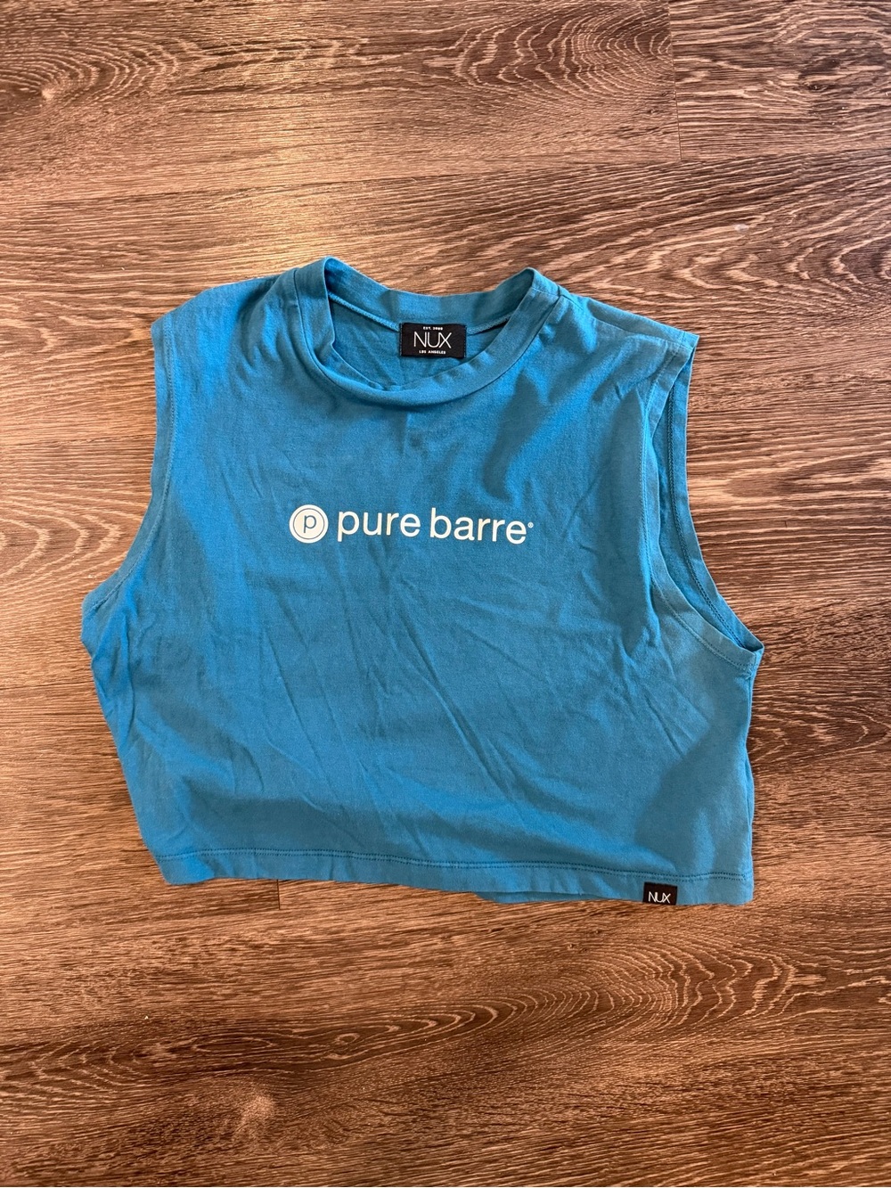NUX Teal Cropped Pure Barre Logo Tank